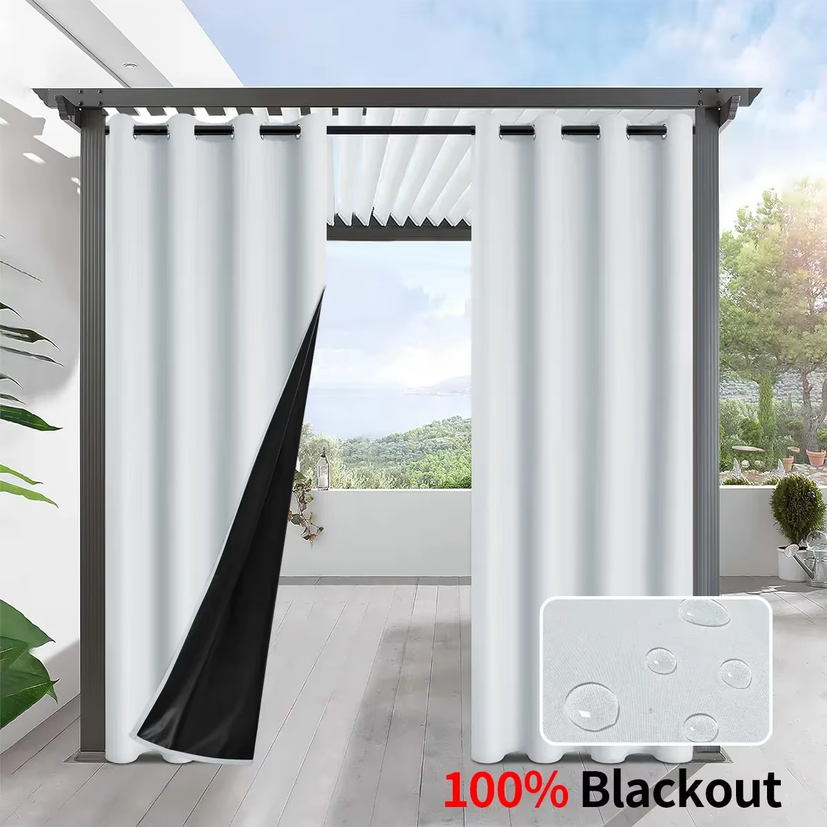 Rideaux extérieurs imperméables modernes, rideaux occultants 100% pour jardin, Patio, porche, chambr