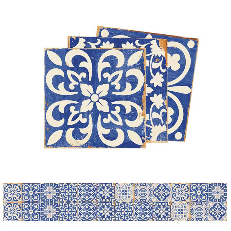 Autocollant carrelage en porcelaine bleu blanc, 24 pièces, auto-adhésif pour cuisine maison