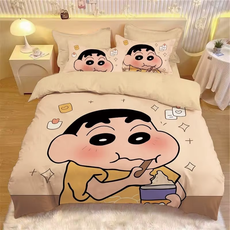 Ensemble de literie 3/4 pièces Anime Cute Crayon ShinChans, draps de lit pour étudiants, dortoir sco