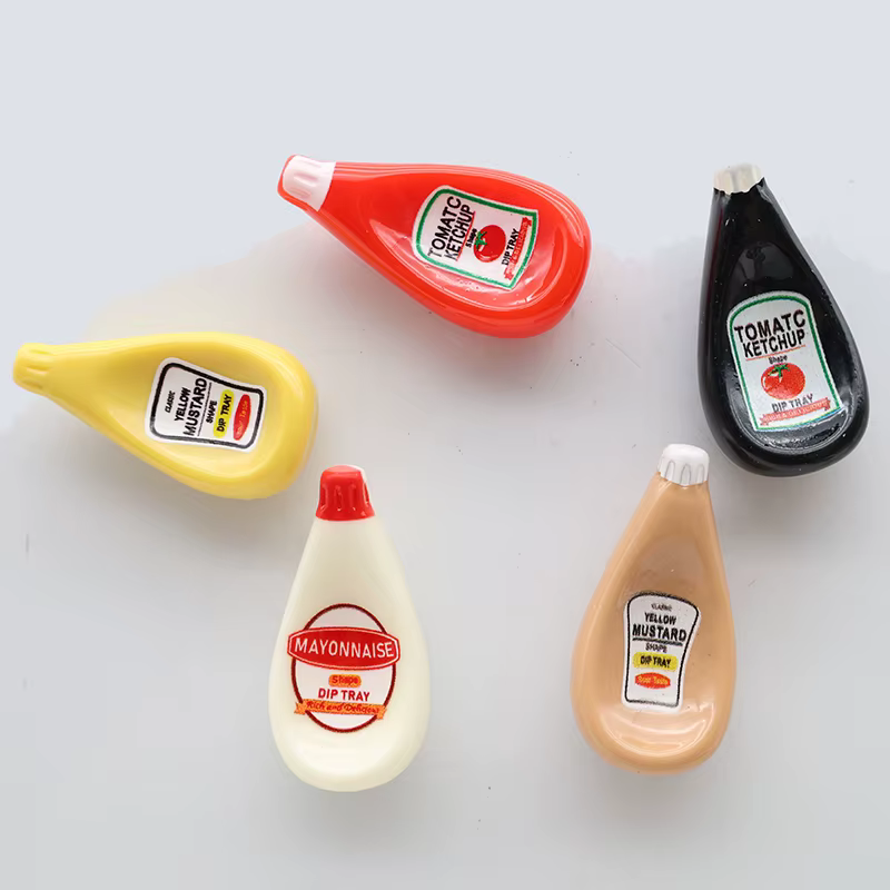 Nouveaux Aimants de Réfrigérateur en Résine Colorée Mini Sauce Moutarde, Mayonnaise, Ketchup, Sauce 