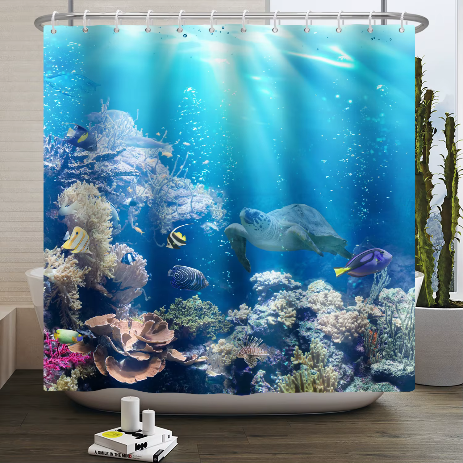 Rideau de douche sous-marin pour salle de bain, motif animaux marins, tortue de mer, dauphin, poisso