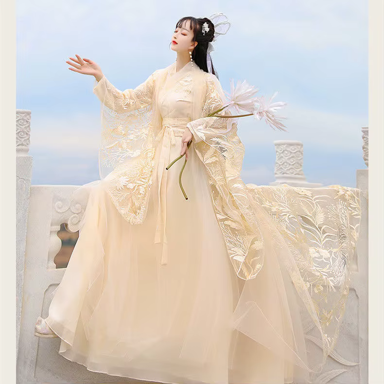 Costume de Cosplay Hanfu brodé en dentelle pour femme, robe fluide et éthérée de style chinois, ense