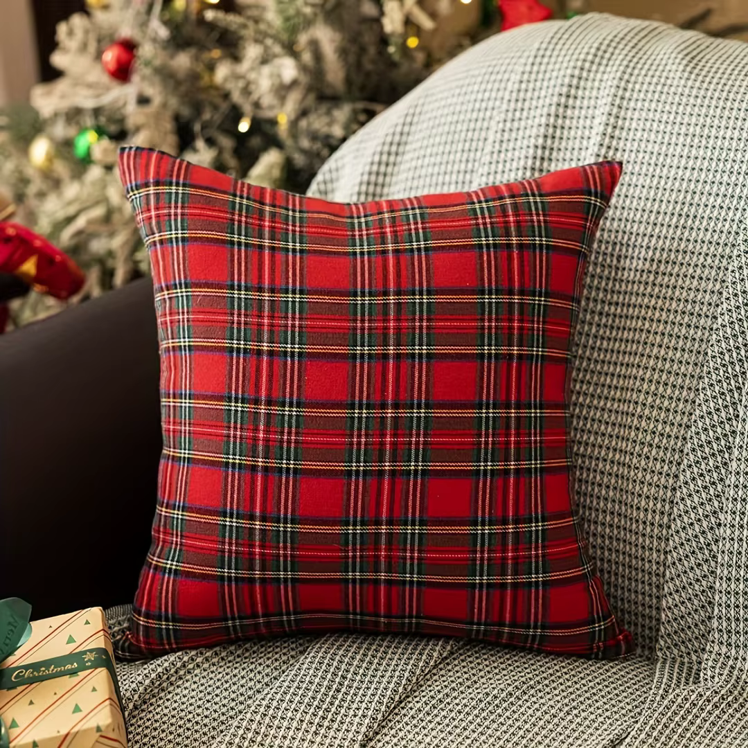 Housse de coussin classique VIKAMA en tartan rouge, imprimé écossais festif, pour salon, canapé, lit