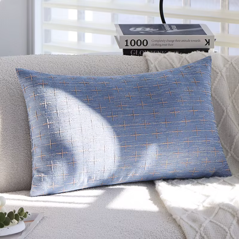 Juste de coussin en lin bleu avec motif de croix, taie d'oreiller lombaire, décoration d'intérieur, 