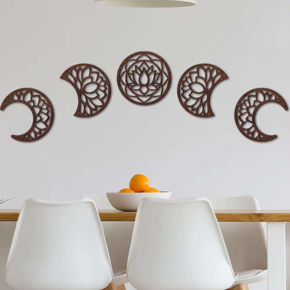 5 pièces en bois mur art décor lune décoration bohème lit décoration murale chambre-noir salon décor