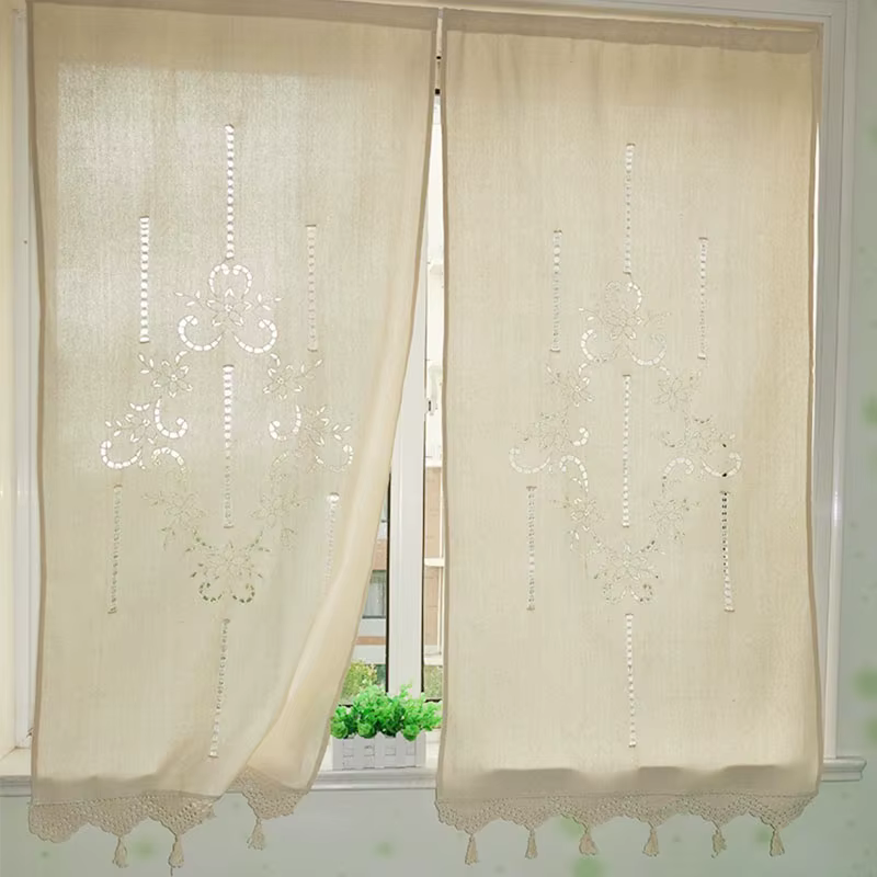 Rideau de traction en coton pastoral européen, 2 pièces, broderie exquise, rideaux romains occultant