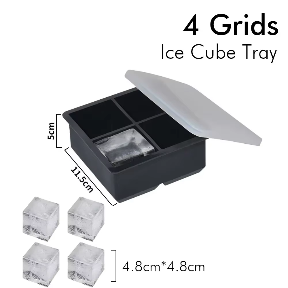 Plateau à glaçons en Silicone, moule de congélateur de boules de glace carré avec couvercle, 4/6/8 g
