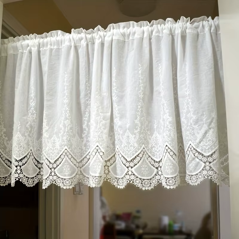 Rideau court en dentelle brodée creuse élégante européenne, coton blanc chic, rideau 73 pour porte d