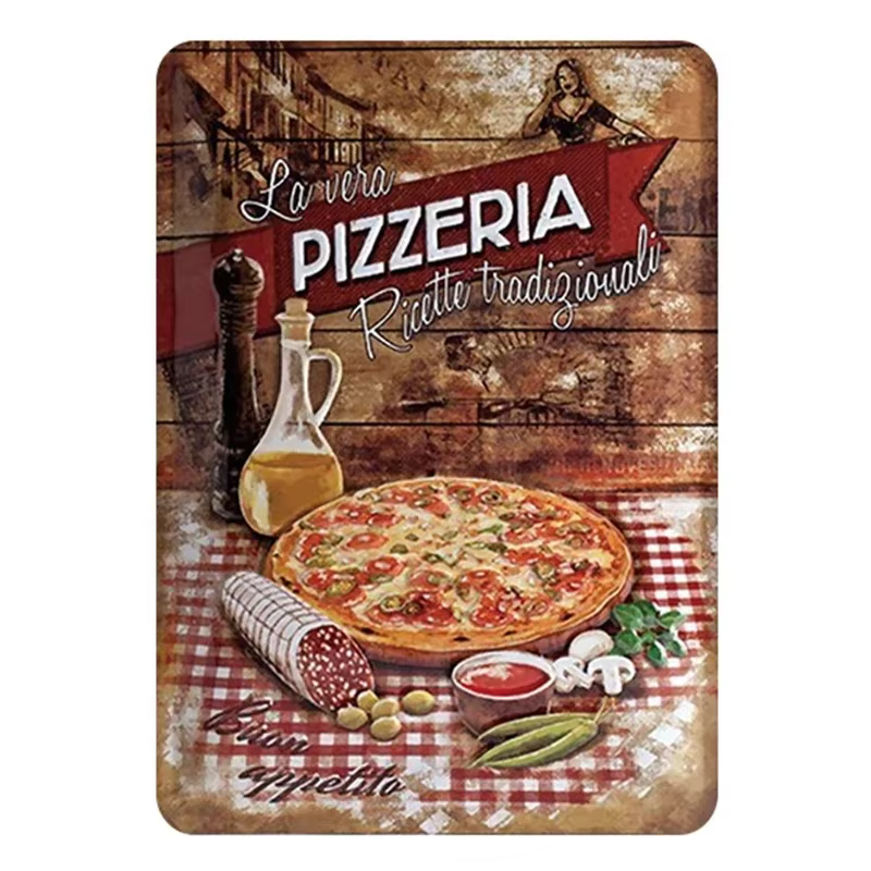 Panneau métallique rétro Vintage Pizza, peinture sur assiette classique, décoration murale pour sall