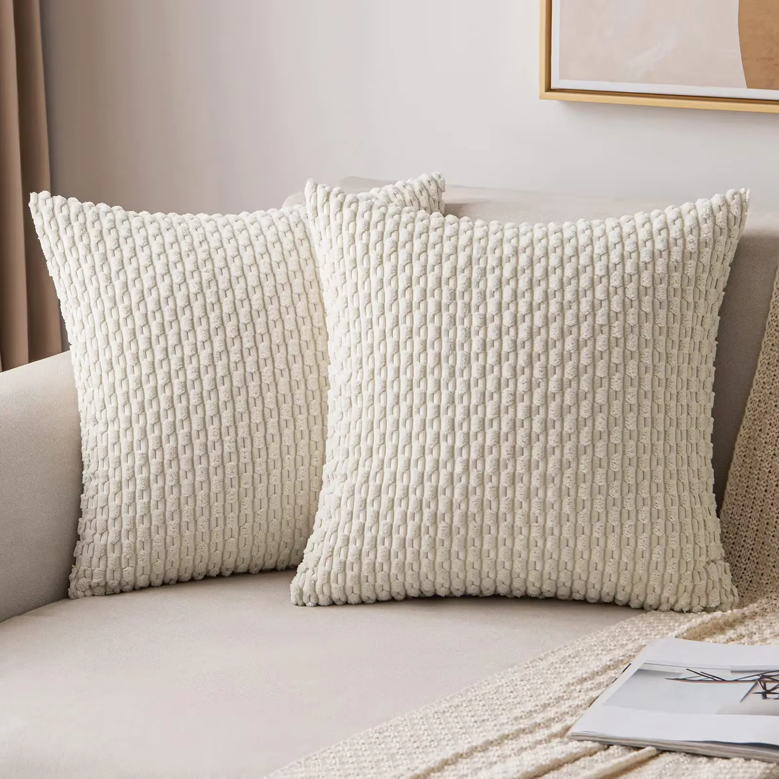 Housse de coussin à rayures en velours côtelé, vert sauge, 18x18 pouces, pour ferme de printemps, po