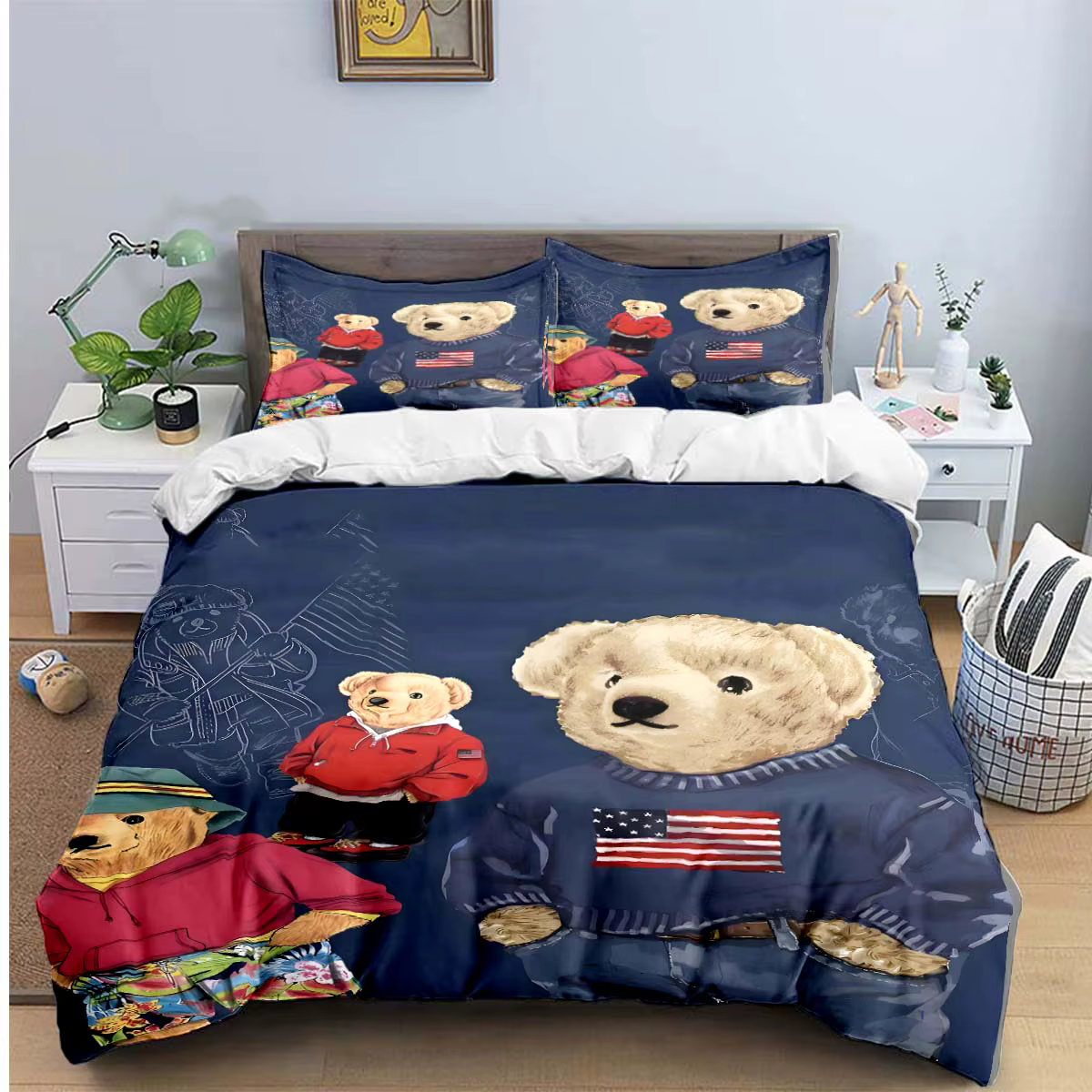 Offre spéciale mode ours ensemble de literie simple jumeau complet King Size mignon animaux linge de