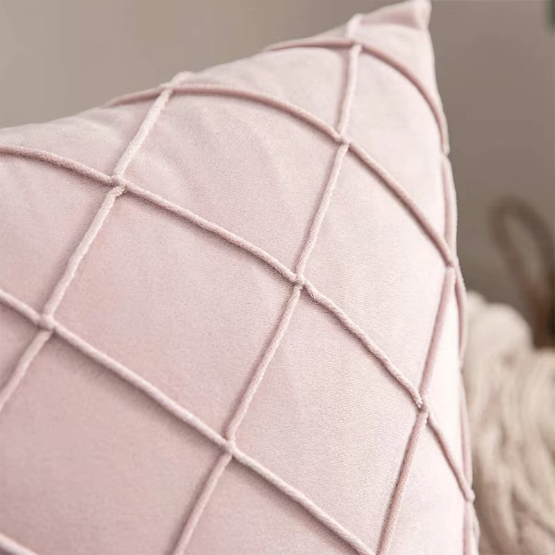 Housse de coussin de luxe en velours bleu marine 45x45cm, taie d'oreiller à carreaux pour canapé et 