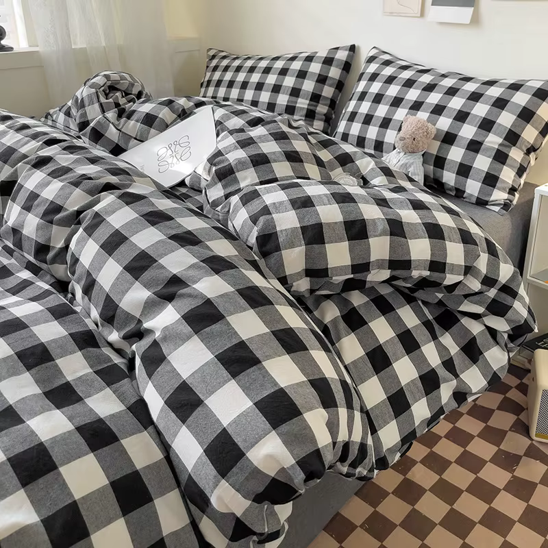 Ensemble de housse de couette à carreaux noirs 3 pièces (1 housse de couette + 2 taies d'oreiller, s