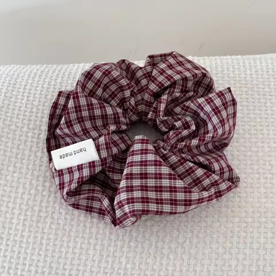 Élastiques à cheveux coréens à carreaux rétro, grands, pour queue de cheval, accessoires pour femmes