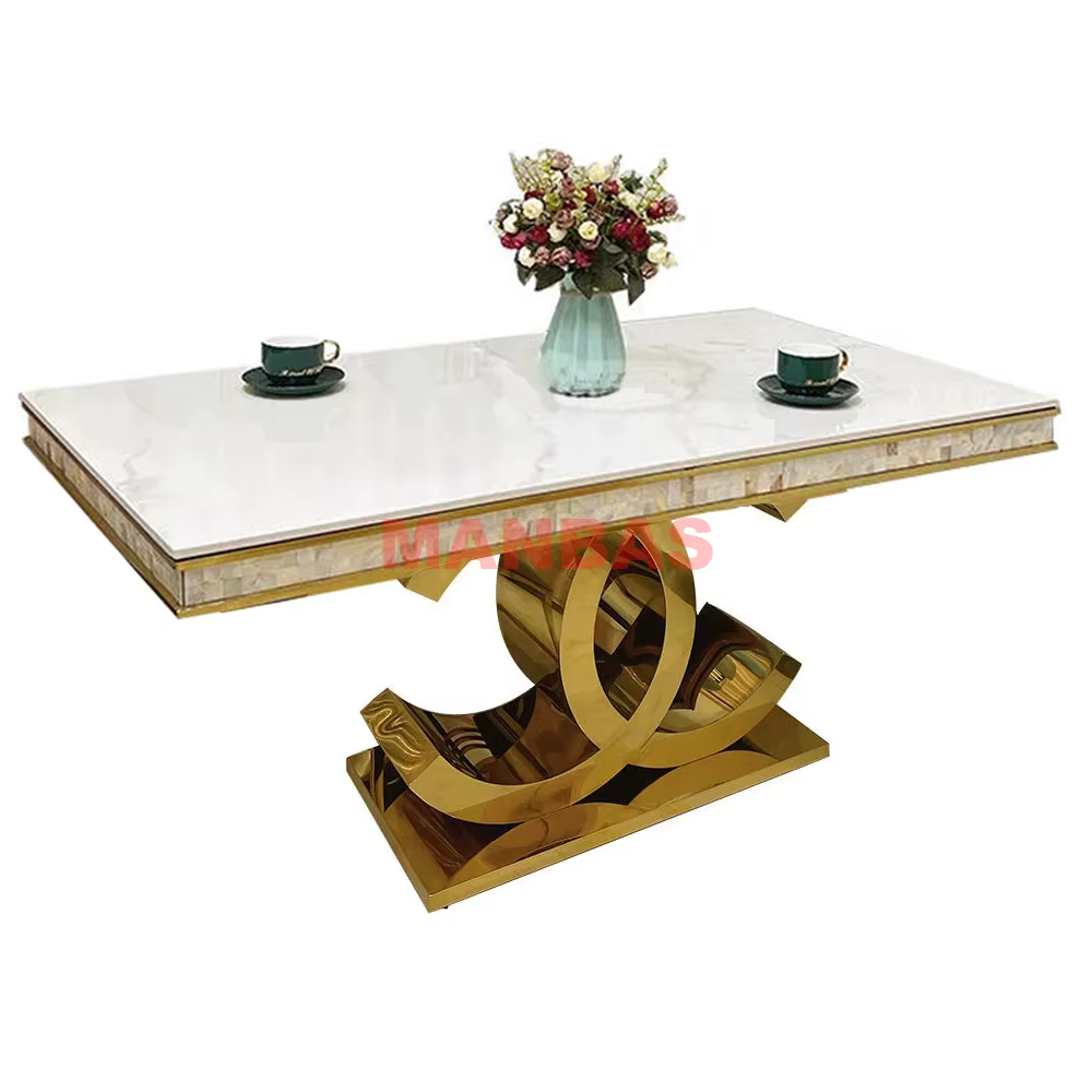 MANBAS-Table à manger en acier inoxydable avec pierre frittée, haut en marbre, design, meubles de cu