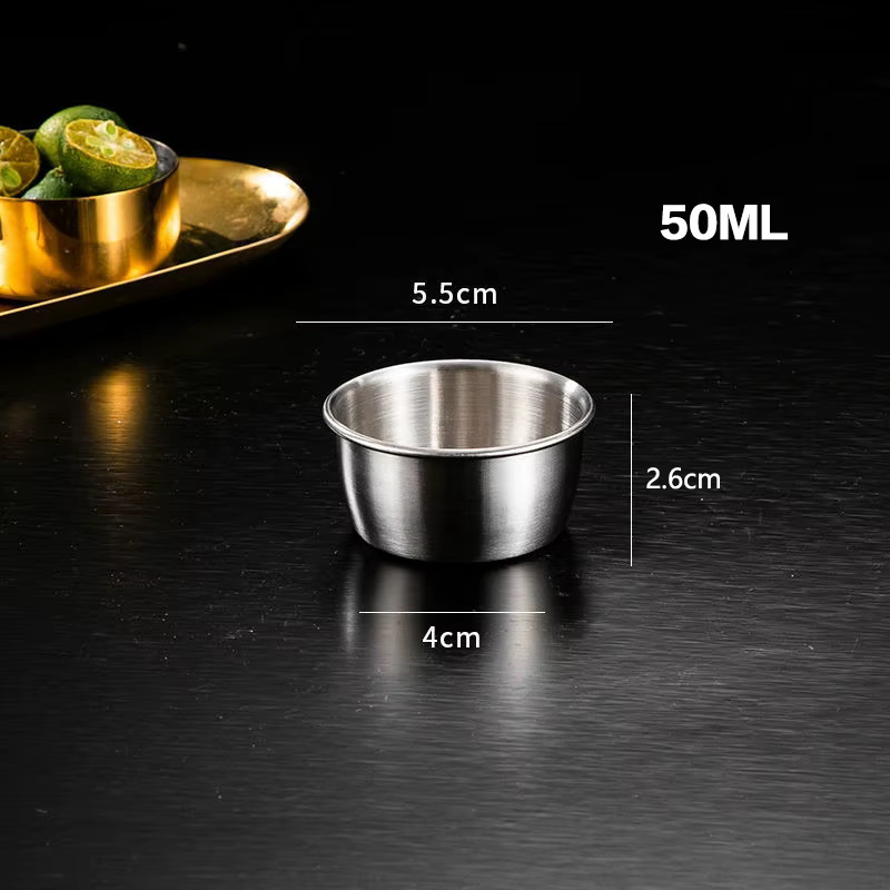 Petit plat d'assaisonnement en acier inoxydable 304, tasse à Sauce de cuisine, bol à tremper, assiet