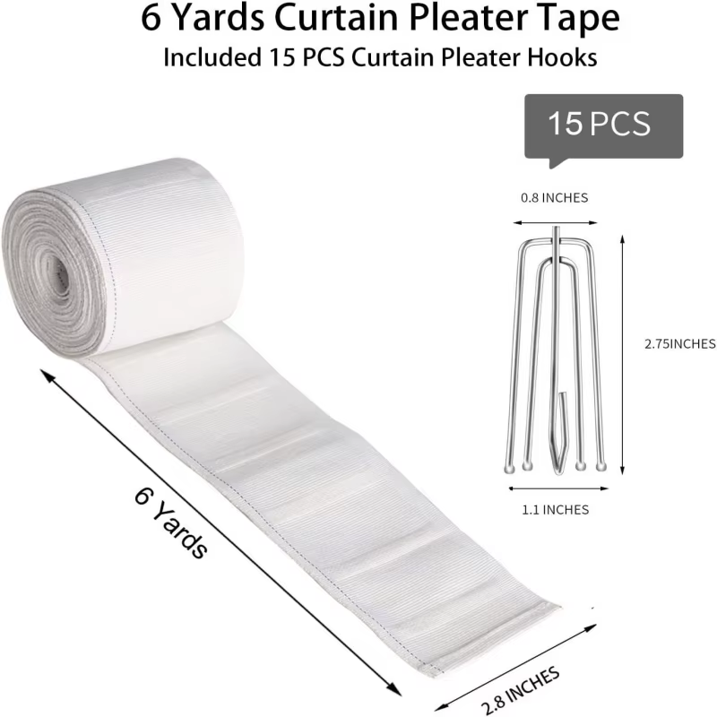 6 mètres tissu ceinture rideaux oeillet haut crochet de poinçonnage rideau ruban plissé avec 15pc ri