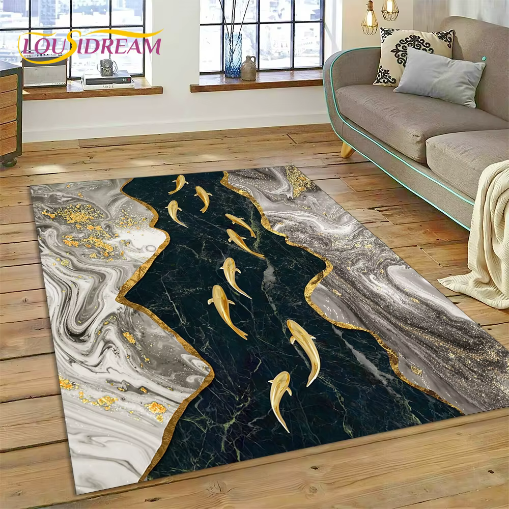 Tapis luxueux 3D en marbre coloré de couleur or, pour la maison, salon, chambre à coucher, canapé, p