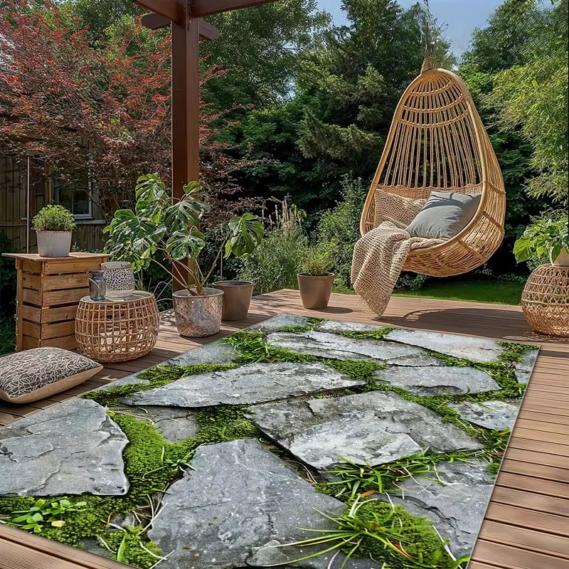 Tapis décoratif en pierre moderne |   Tapis d'extérieur |   Convient pour cour, balcon, jardin, camp