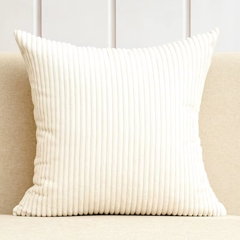 Housse de coussin rayée en velours côtelé, taie d'oreiller douce et confortable pour salon, canapé, 