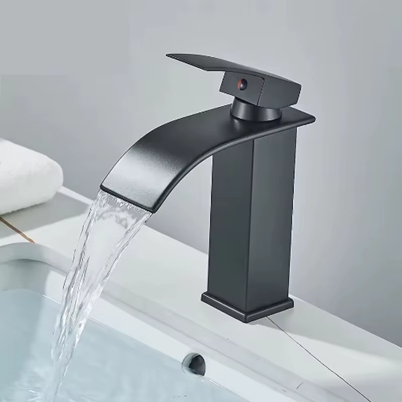 Robinets de lavabo dorés brossés, cascade élégante, robinet d'évier de salle de bains, robinets méla