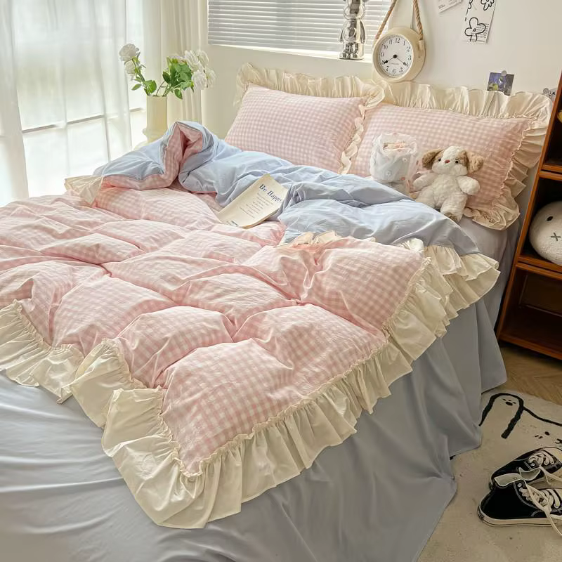 Ensemble de literie ultra doux en microcarence lavée à volants, drap de lit de couverture d'athlon d
