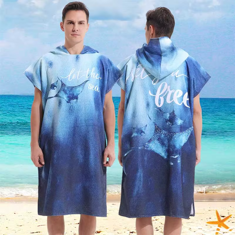 Poncho de surf absorbant l'eau avec capuche, couverture de plage en microfibre, serviette de bain, s
