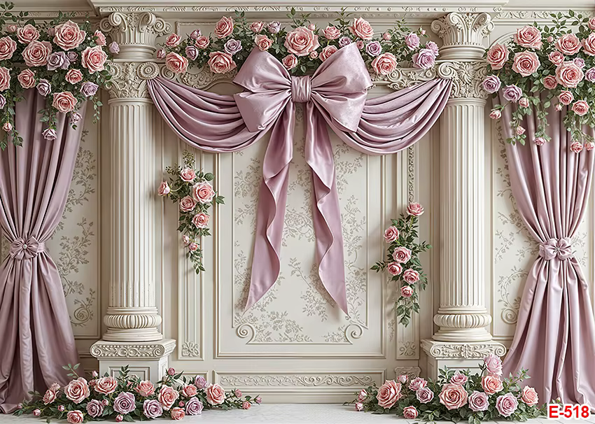 Arrière-plan de photographie de mariage pour filles, classique, violet, avec nœud Floral, pour spect
