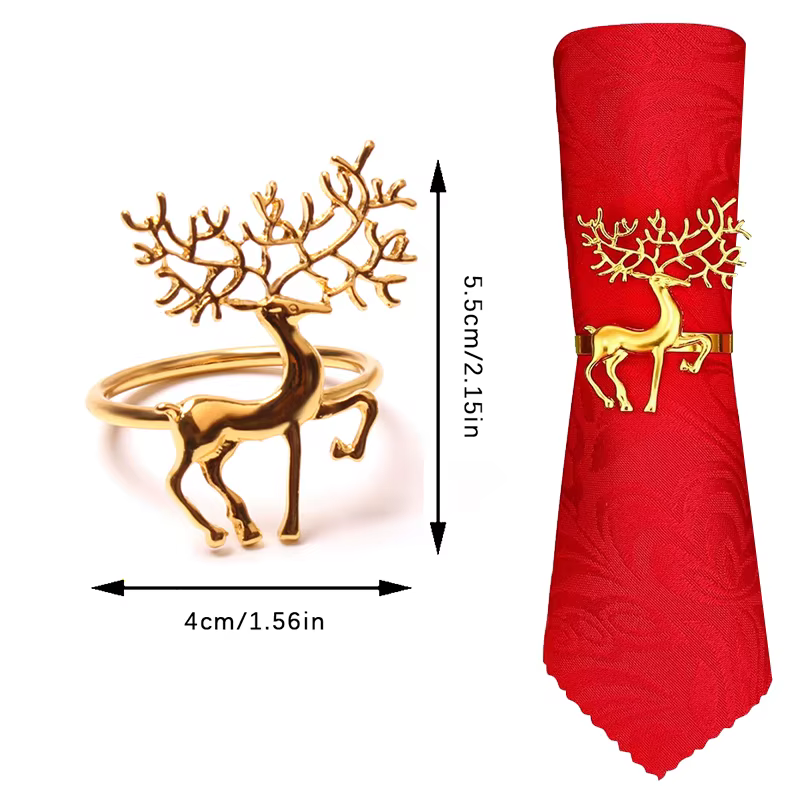Ronds de serviette de Noël avec renne doré, utilisés pour les fêtes de vacances, mariage, Thanksgivi