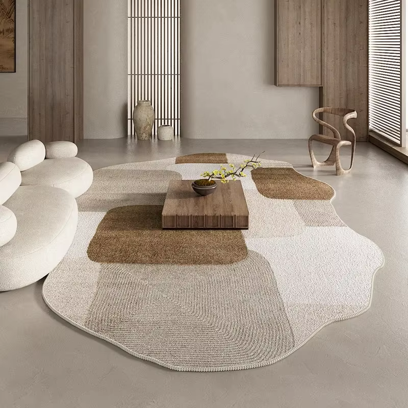 Tapis de grande surface à motif géométrique, tapis rétro irrégulier, tapis minimalistes, marron, sal