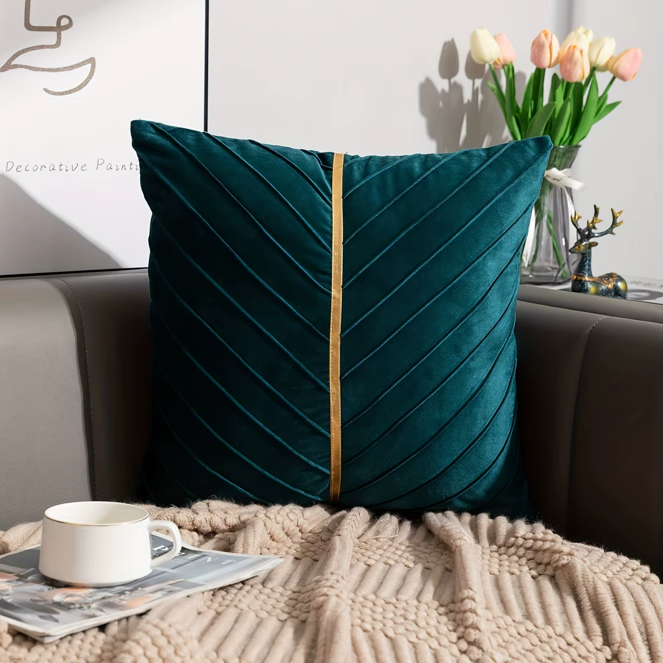 Housse de coussin carrée en velours doré gaufré, 1 pièce, oreiller doux et luxueux pour la décoratio