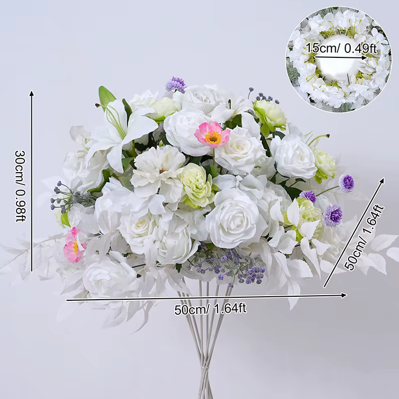 Angela fleur A8786 blanc rose lune forme Arrangement Floral rangée de sol accessoires Table de récep