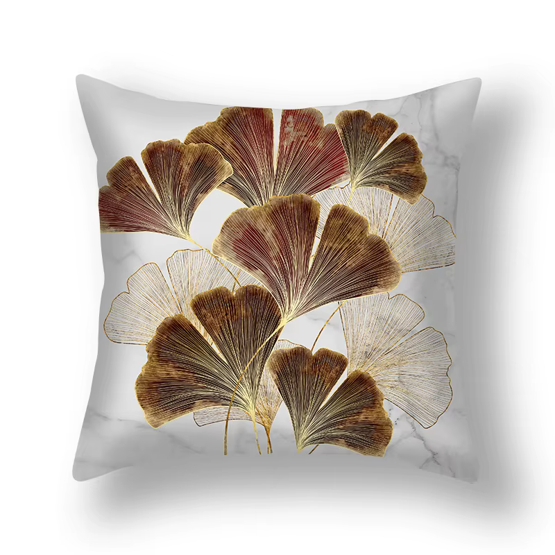 Ins – housse de coussin plante géométrique dorée, 45x45, courte, en peluche, décorative, pour canapé
