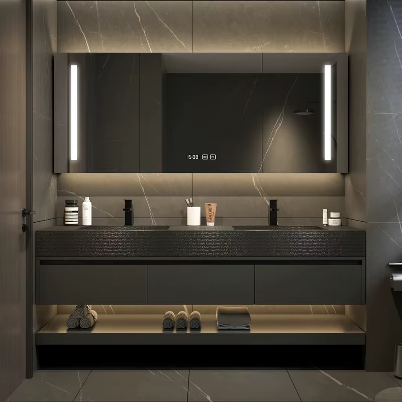 Meubles de rangement de salle de bain pour casier de maison 120-180 cm, lavabo de luxe en ardoise, v