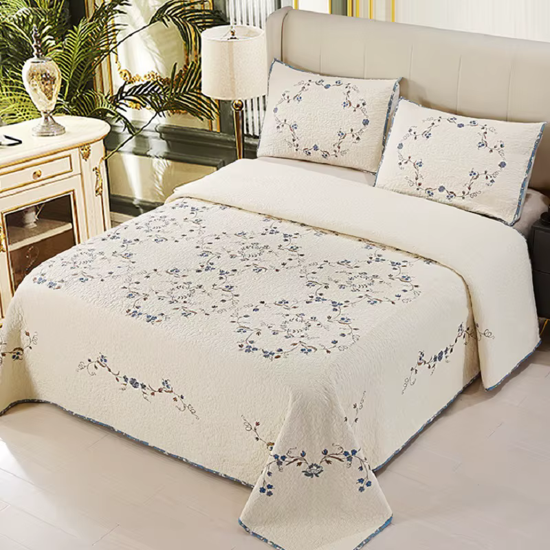 Ensemble de couette en coton brodé, couvre-lit ingent sur le lit, couverture matelassurera, couette,