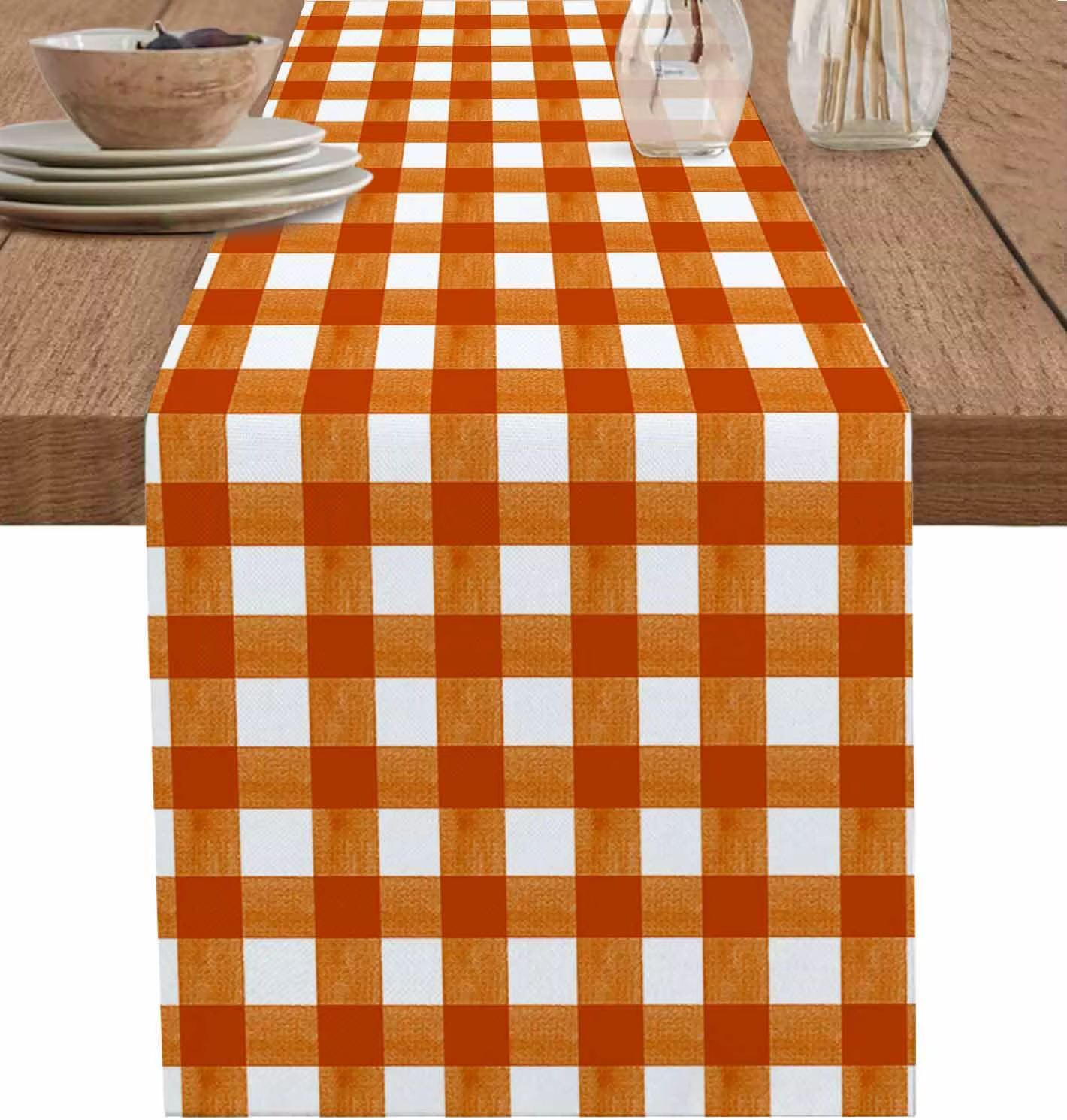 Chemin de Table en lin à carreaux de buffle vert, foulards, décor de Table, cuisine de ferme, chemin
