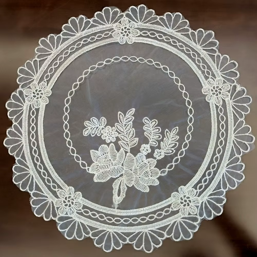 Nappe en dentelle brodée, dessous de plat transparent rond, set de table brodé en dentelle, dessous 