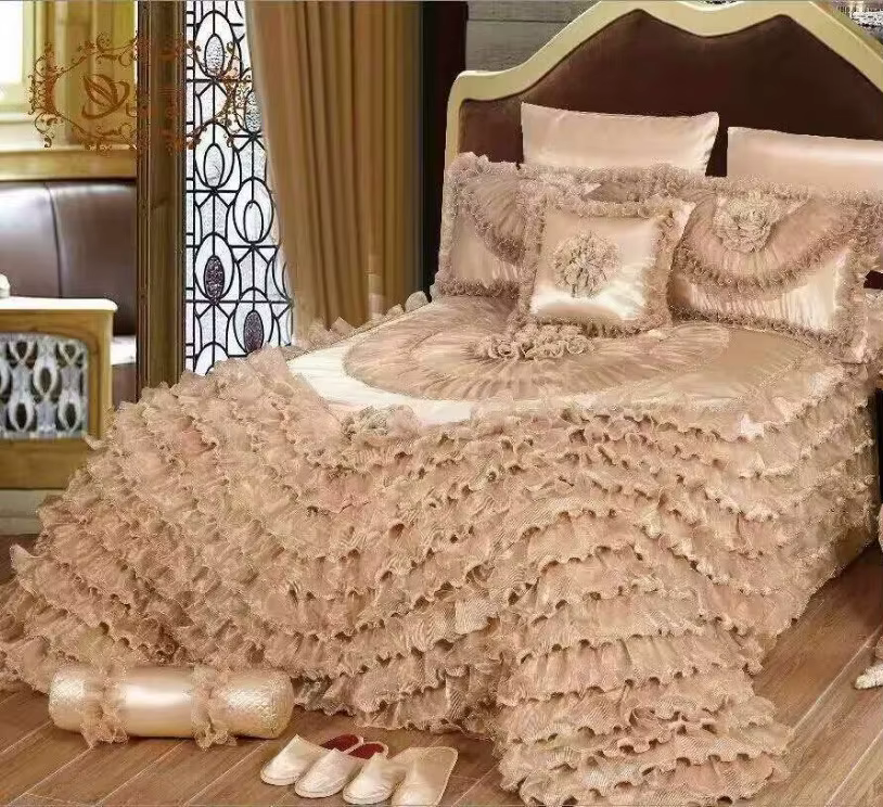 Couvre-lit en dentelle stéréoscopique Jacquard Style mariage Champagne de luxe, jupe de lit, couvre-