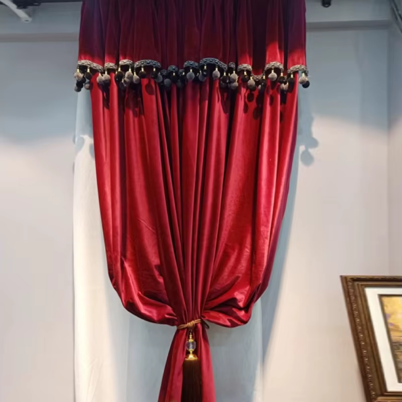 Rideaux Vintage en velours rouge vin, pour salon, chambre à coucher, fenêtre française, balcon, Vill