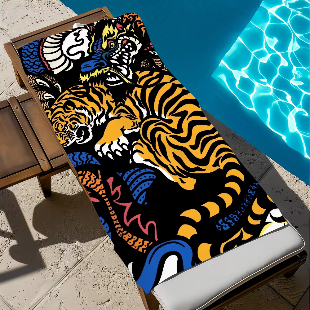 Serviette rétro tigre grande serviette de plage douce en microfibre à séchage rapide pour voyage Fit