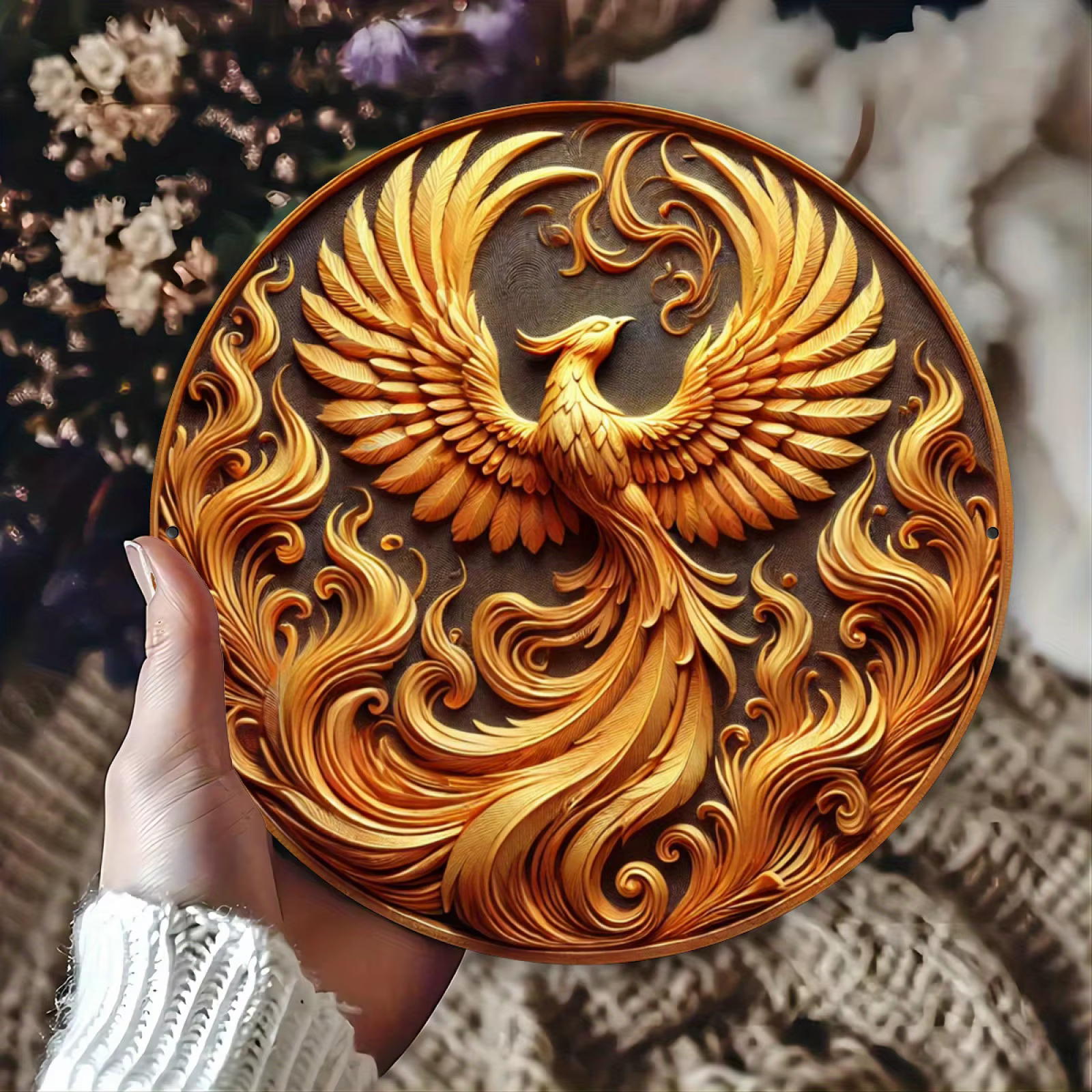 Pendentif rond en bois d'oiseau Vintage de 8 pouces, impression couleur plate 2D, décoration murale 