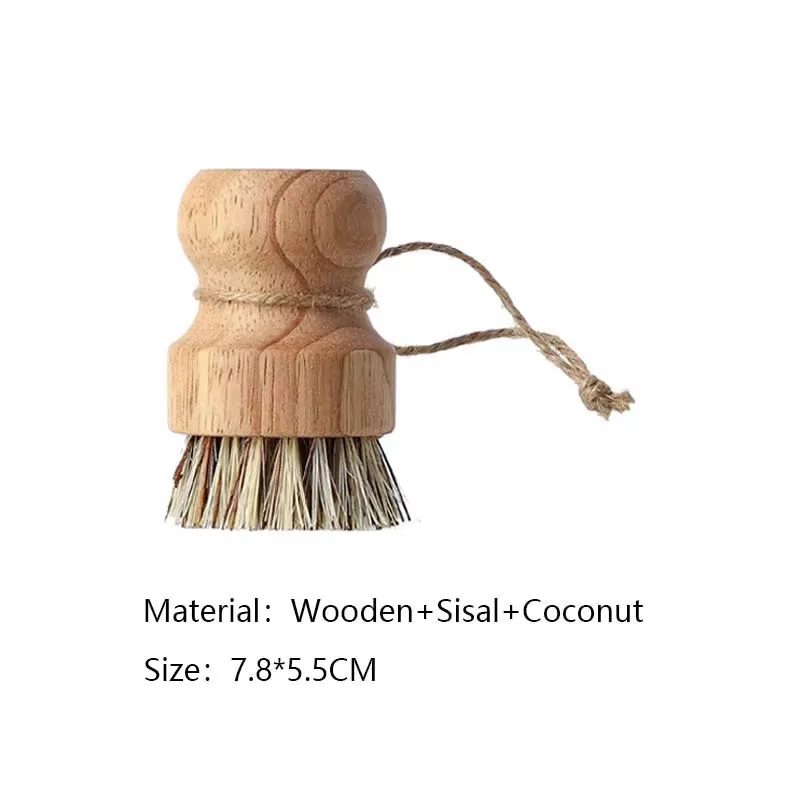 Brosse de cuisine en bois avec manche, en sisal naturel et fibre de coco, durable, portable, écologi