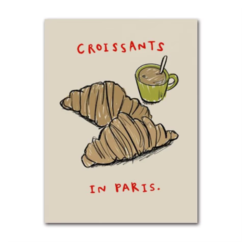 Peinture sur Toile Rétro avec Citations de Bon Appétit, Croissants de Paris, Pizza Imprimés, Art Mur