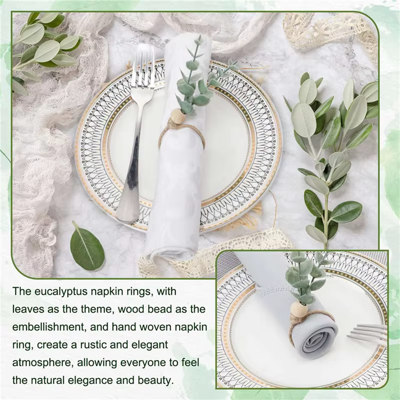 ABUN-anneaux de serviette ensemble de 36 anneaux de serviette en bois d'eucalyptus rustique Boho feu