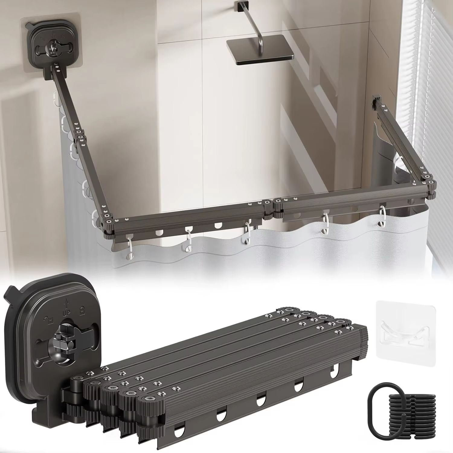 Tringles de douche courbées réglables pour salle de bain, tringle à rideau d'angle sans perçage, gai