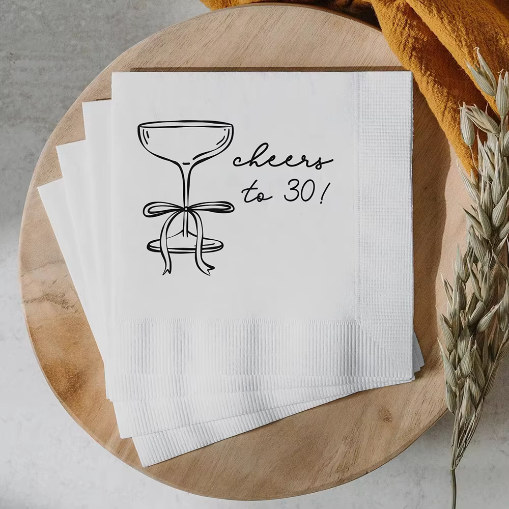 20 feuilles de papier à lettres « Longue vie à 30 » Serviettes de table nœud papillon champagne pour