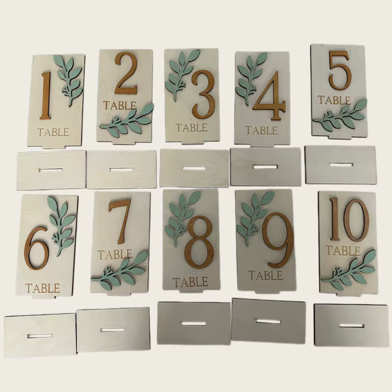 Cartes de numéros de table en bois vert sauge, numéros de table de mariage modernes, panneaux de tab