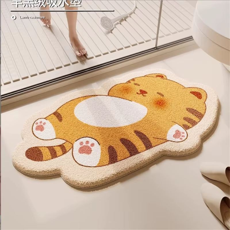 Tapis de sol de salle de bain antidérapant en imitation cachemire motif animaux de dessin animé, fac