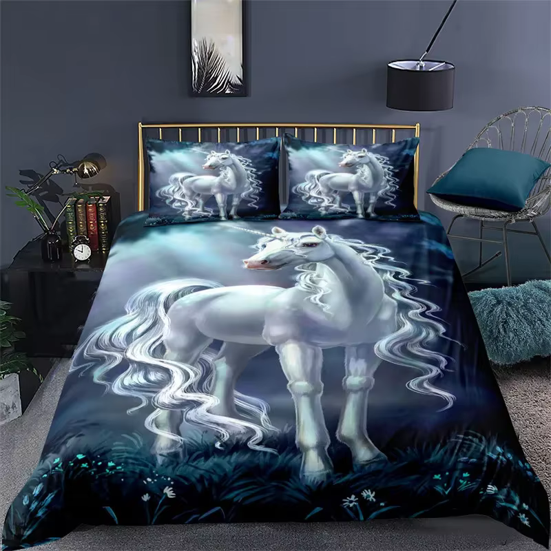 Housse de couette cheval Dragon blanc, ensemble de literie licorne 3D pour adolescents et enfants, h