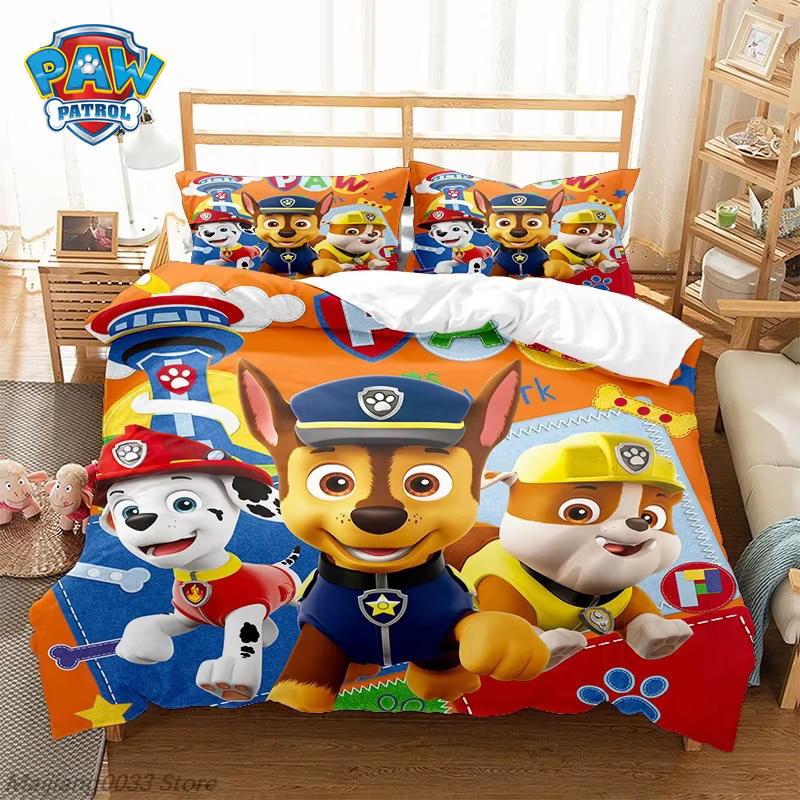 Ensemble de housse de couette Paw Patrol Cute Puppy, housse de couette de dessin animé avec taie d'o